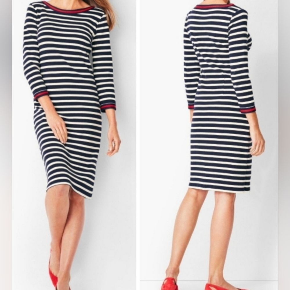 Talbots Stripe Cotton Classic Shift Nautical Dress Small petite Size
